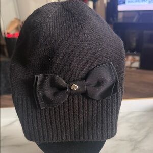 Black Kate Spade Knit Beanie with Bow Accent